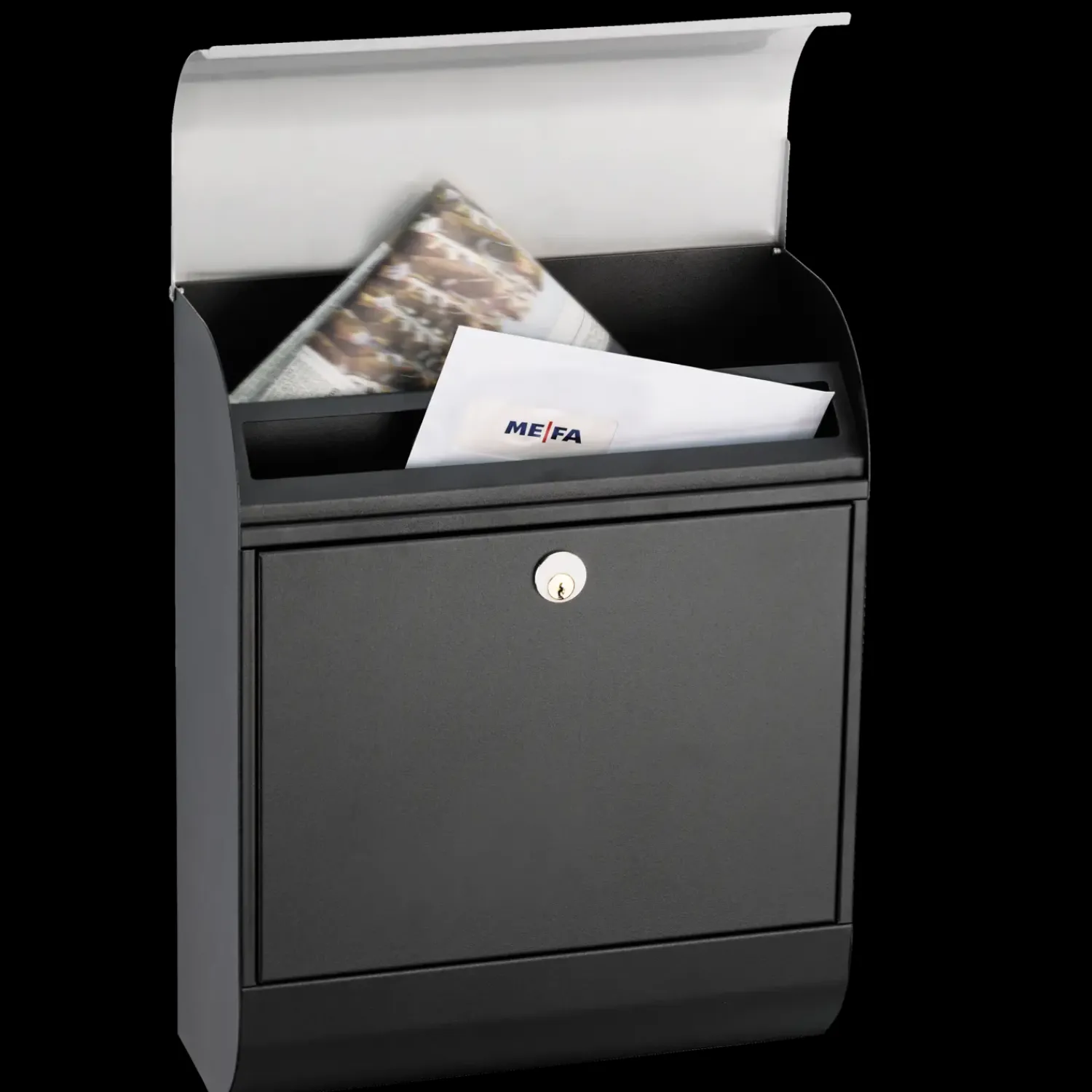 ME|FA Postkasser^postkasse Pearl (872) sort struktur/rustfri stål klap