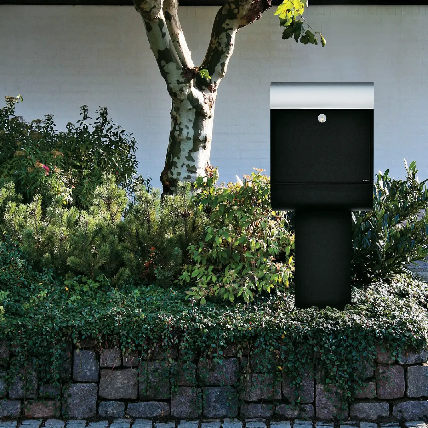 ME|FA Postkasser^postkasse Pearl (872) sort struktur/rustfri stål klap