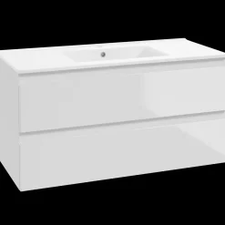 Clearance Mikelo vaskeskab med porcelænsvask, hvid højglans - 60 cm