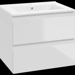 Clearance Mikelo vaskeskab med porcelænsvask, hvid højglans - 60 cm