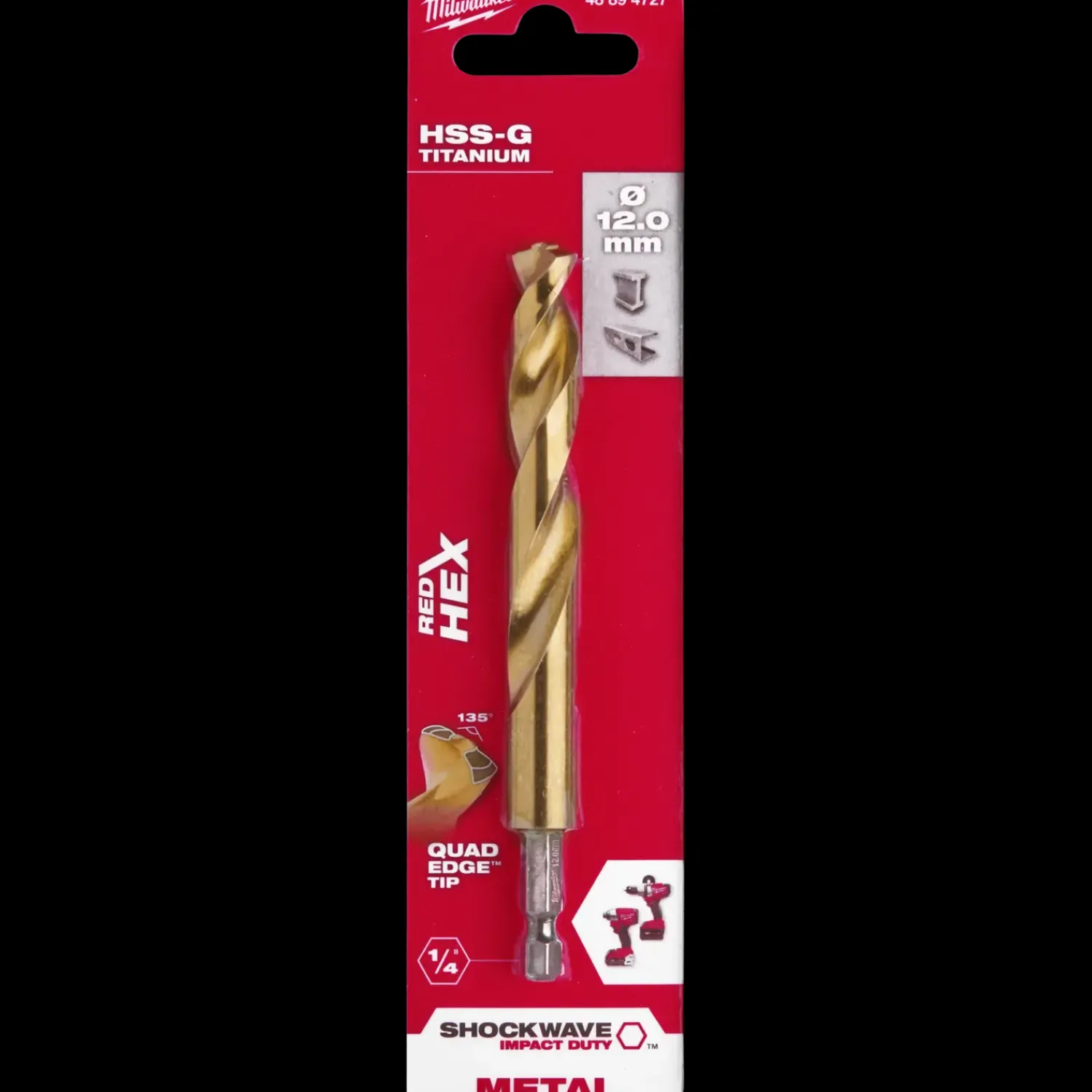 Clearance Milwaukee Red Hex shockwave™ HSS-Tin metalbor 12 mm