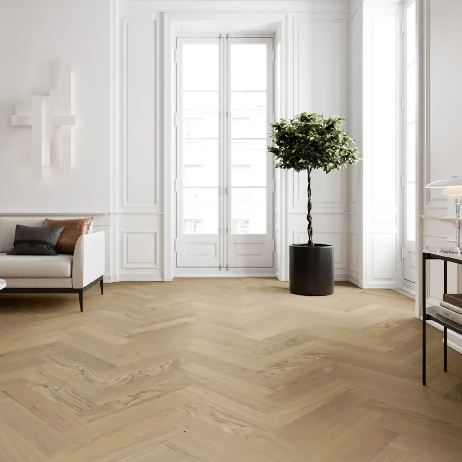 Moland Trægulve^Super Brisbane venstre-stav sildebens-parketgulv i eg