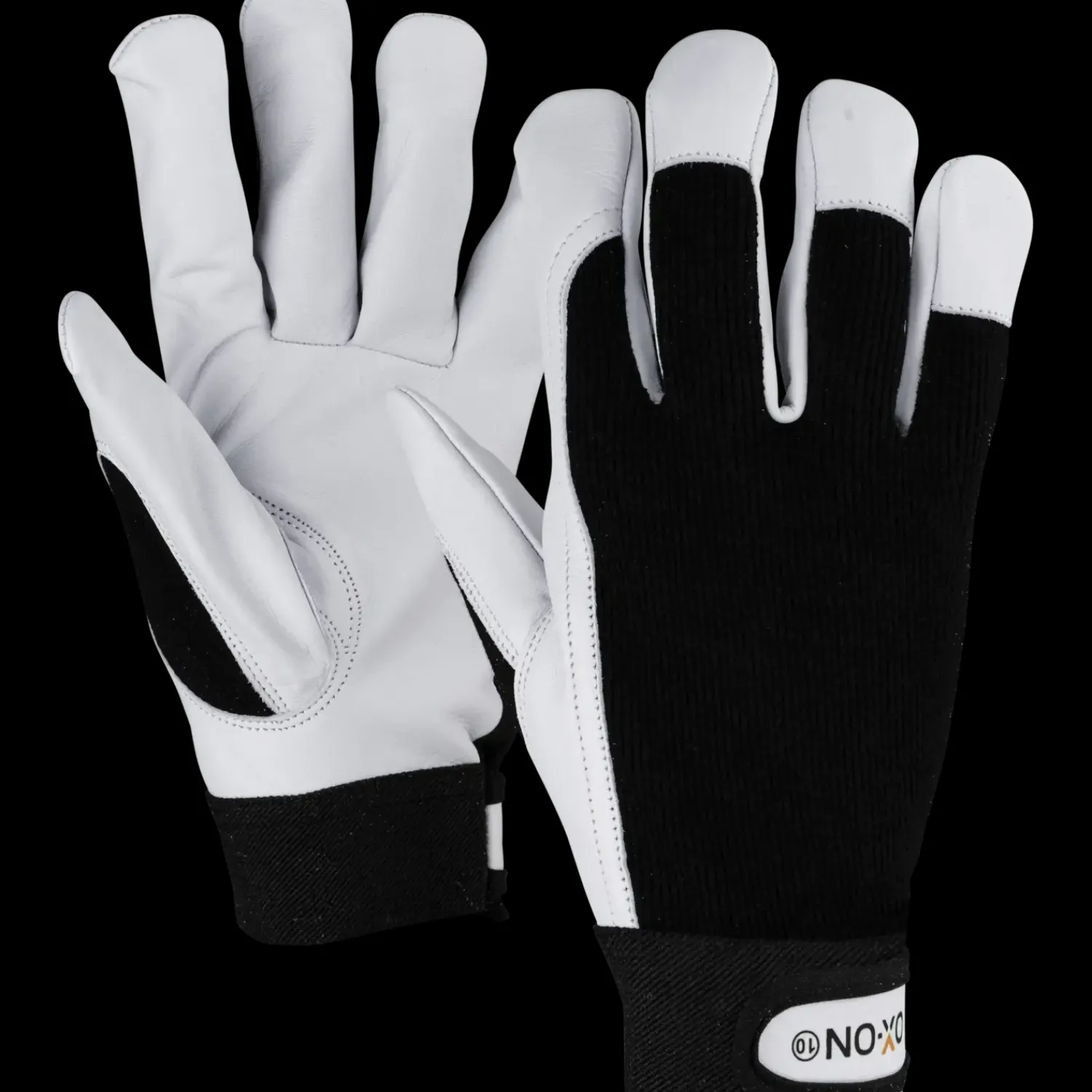 Sale OX-ON Worker Basic 2004 gedeskindshandske sort/hvid str. CE 09