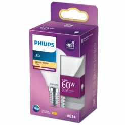 Philips E14 Pærer^Kerte & Luster LED pære 60W E14 varm hvid