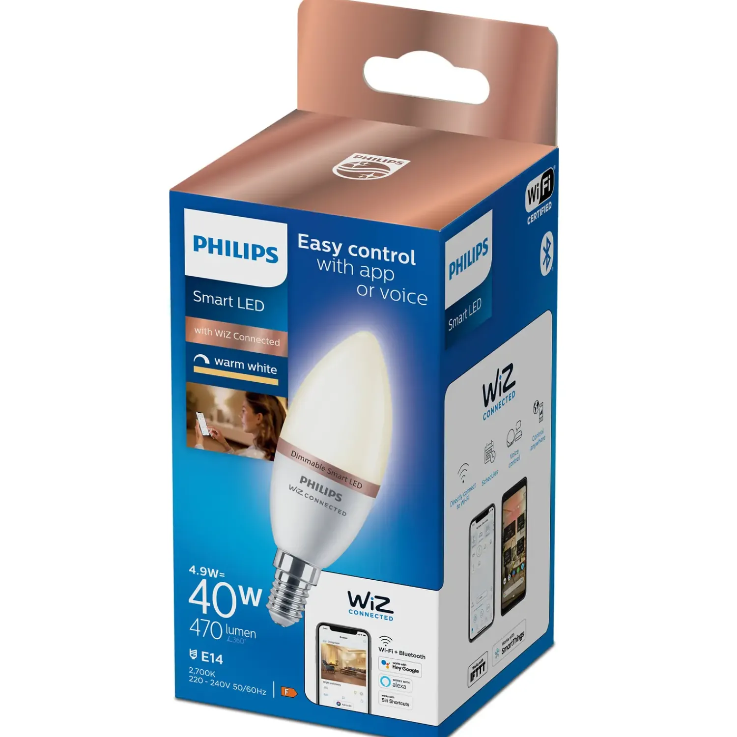 Clearance Philips Smart Wiz white LED pære E14 4,6W kerte mat