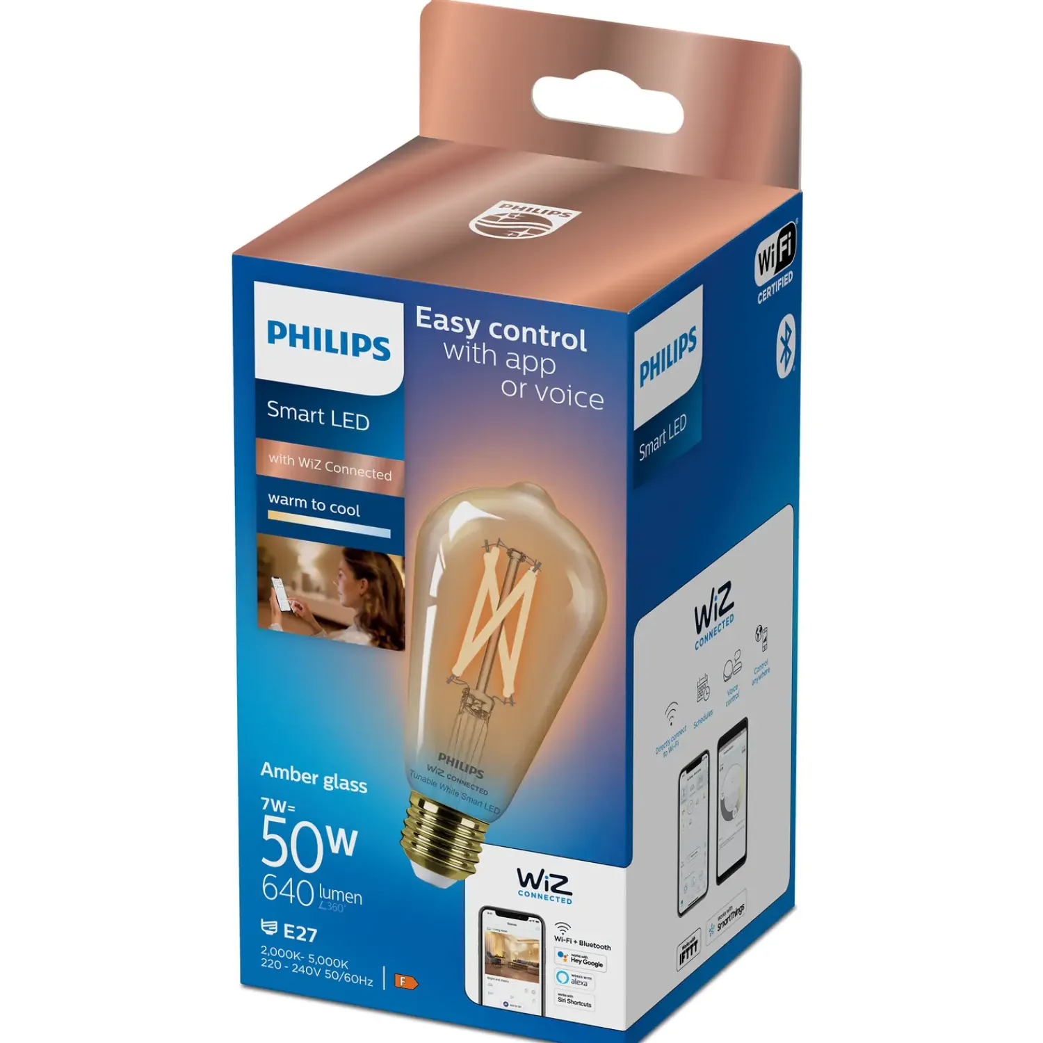 Sale Philips Smart Wiz white LED pære E27 6,7W edison guld
