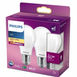 Discount Philips Standard LED pære E27 60W 2 pack