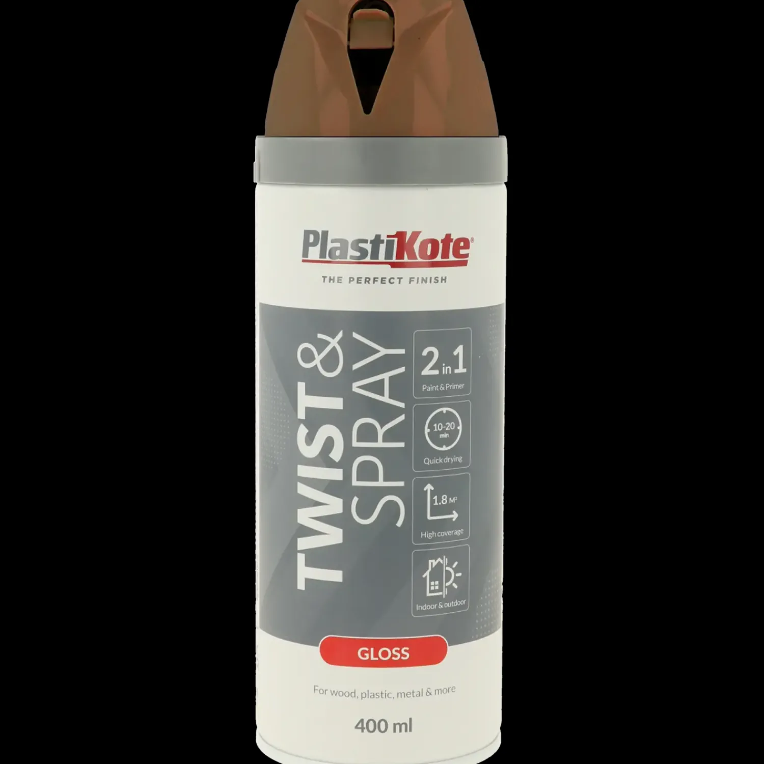 Outlet Plasti-Kote twist spraymaling 400 ml blank kastanjebrun