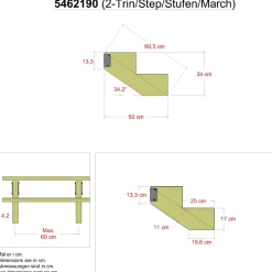 Plus Trapper Og Lemme^34,2° Trappevange 2 trin m/beslag Trindybde 25 cm