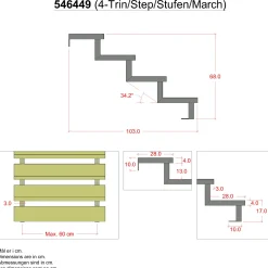 Online Plus 34,2° Trappevange 4 trin m/beslag Trindybde 28 cm