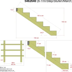 New Plus 34,2° Trappevange 6 trin m/beslag Trindybde 25 cm