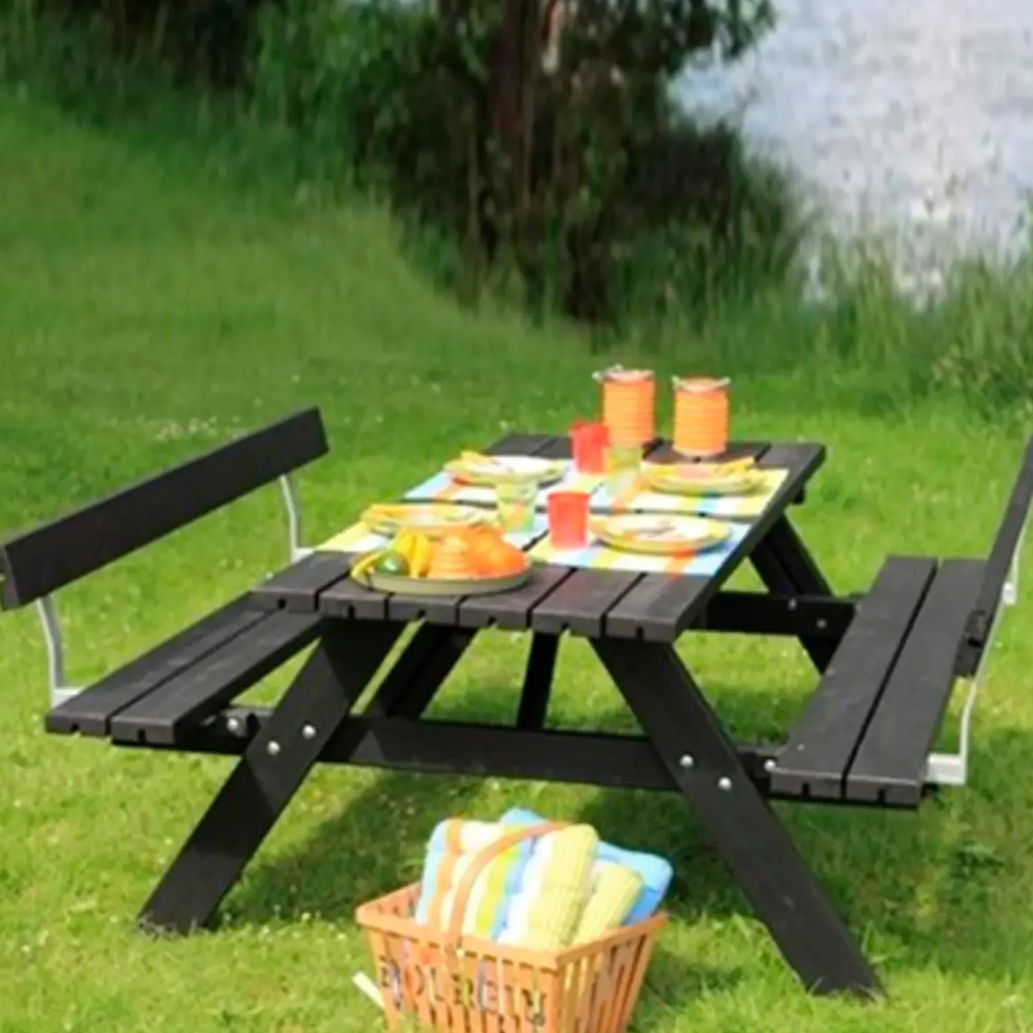 Discount Plus bord/bænkesæt med 2 ryglæn 177 cm trykimp