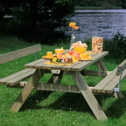 Discount Plus bord/bænkesæt med 2 ryglæn 177 cm trykimp