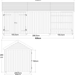 Sale Plus Classic Multi Havehus 14,5 m²  3 moduler m/dobbeltdør og åben/lukket front  inkl. tagpap/alulister/H-stolpefødder