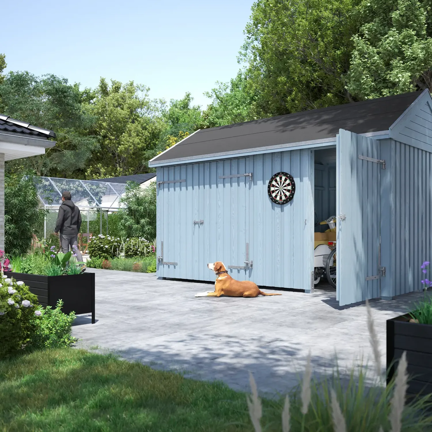 Plus Redskabsskure I Træ^Classic Multi Havehus 10 m² 2 moduler m/enkelt og dobbeltdør