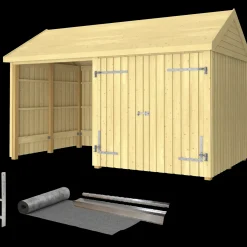 Plus Redskabsskure I Træ^Classic Multi Havehus 10 m² 2 moduler m/dobbeltdør og åben front inkl. tagpap/alulister/H-stolpefødder