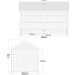 Plus Redskabsskure I Træ^Classic Multi Havehus 10 m²  2 moduler åben inkl. tagpap/alulister/H-stolpefødder