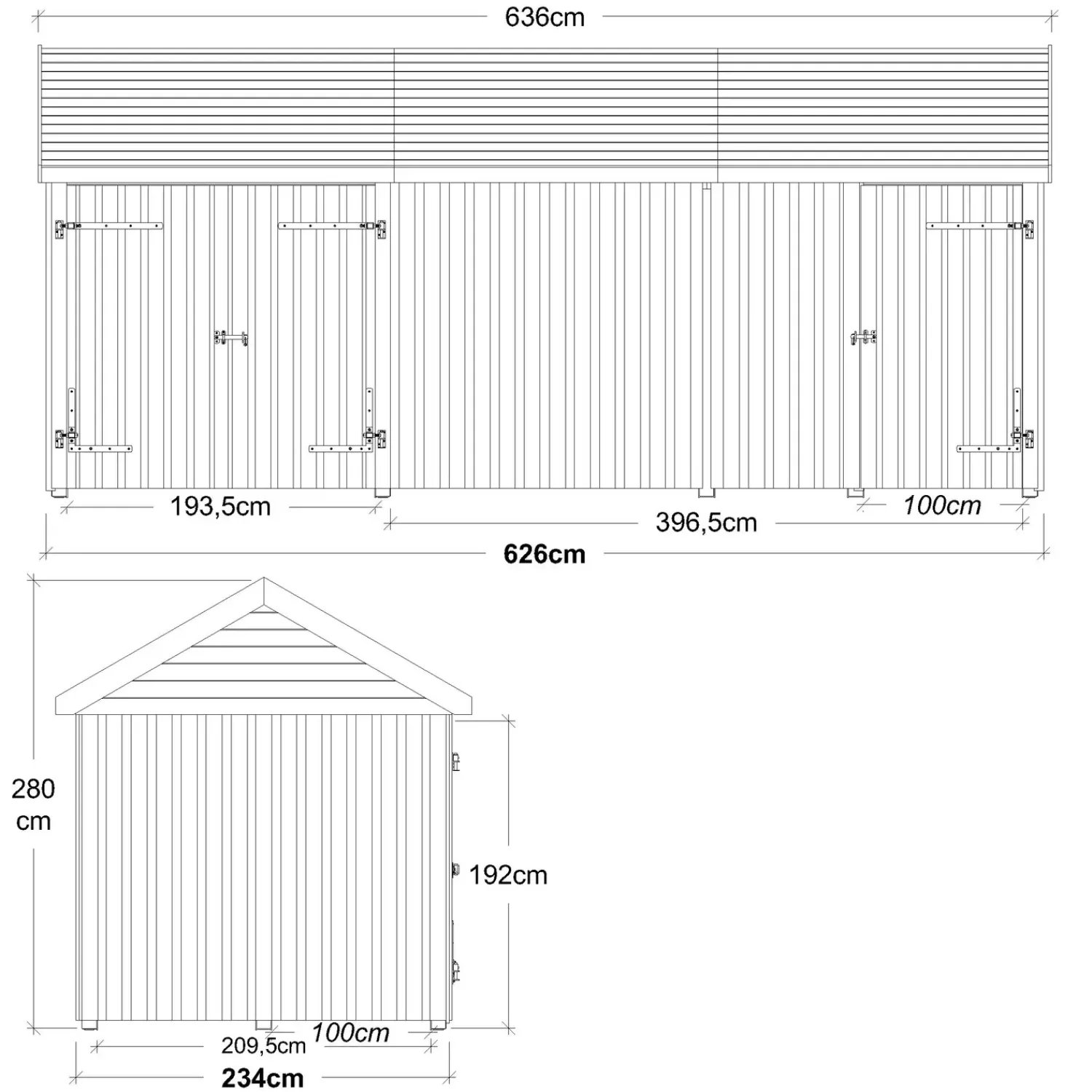 Plus Redskabsskure I Træ^Classic Multi Havehus 14,5 m² 3 moduler m/enkelt og dobbeltdør
