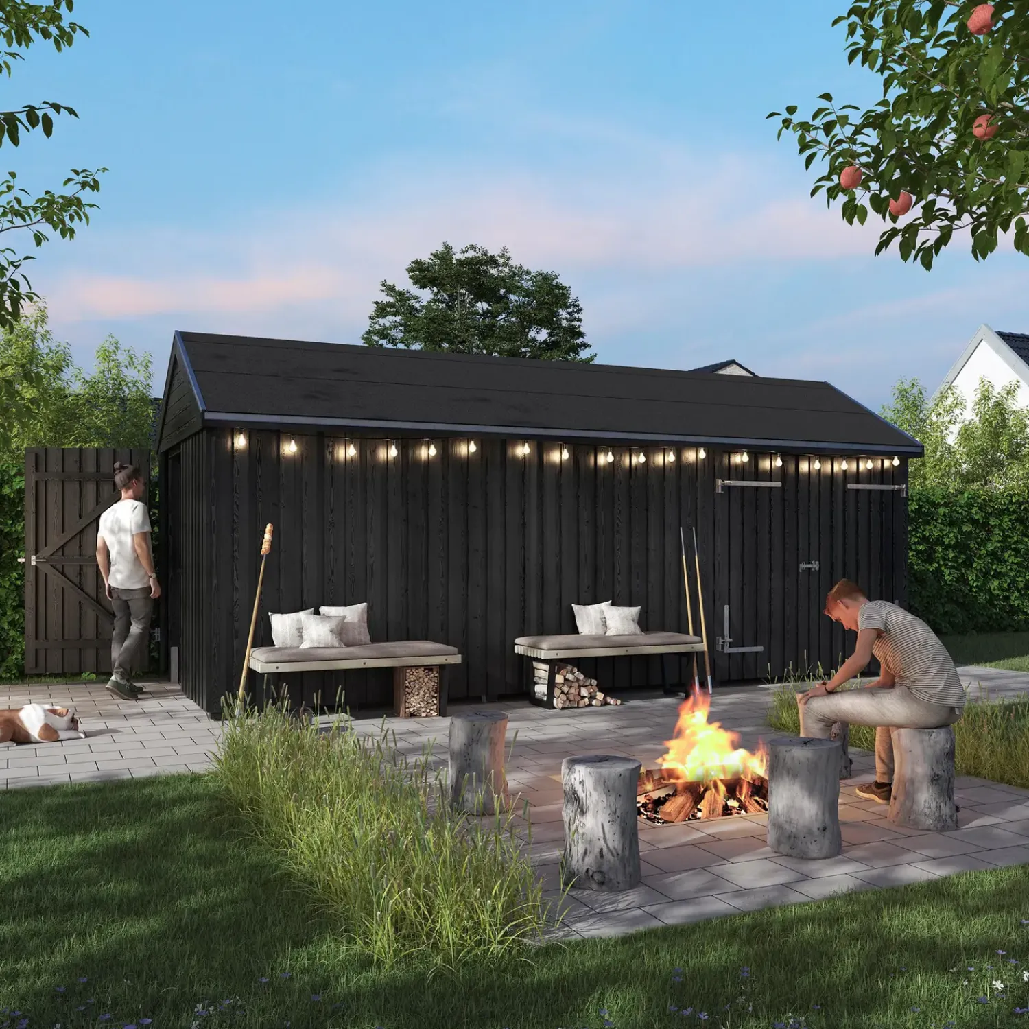 Plus Redskabsskure I Træ^Classic Multi Havehus 14,5 m² 3 moduler m/enkelt og dobbeltdør