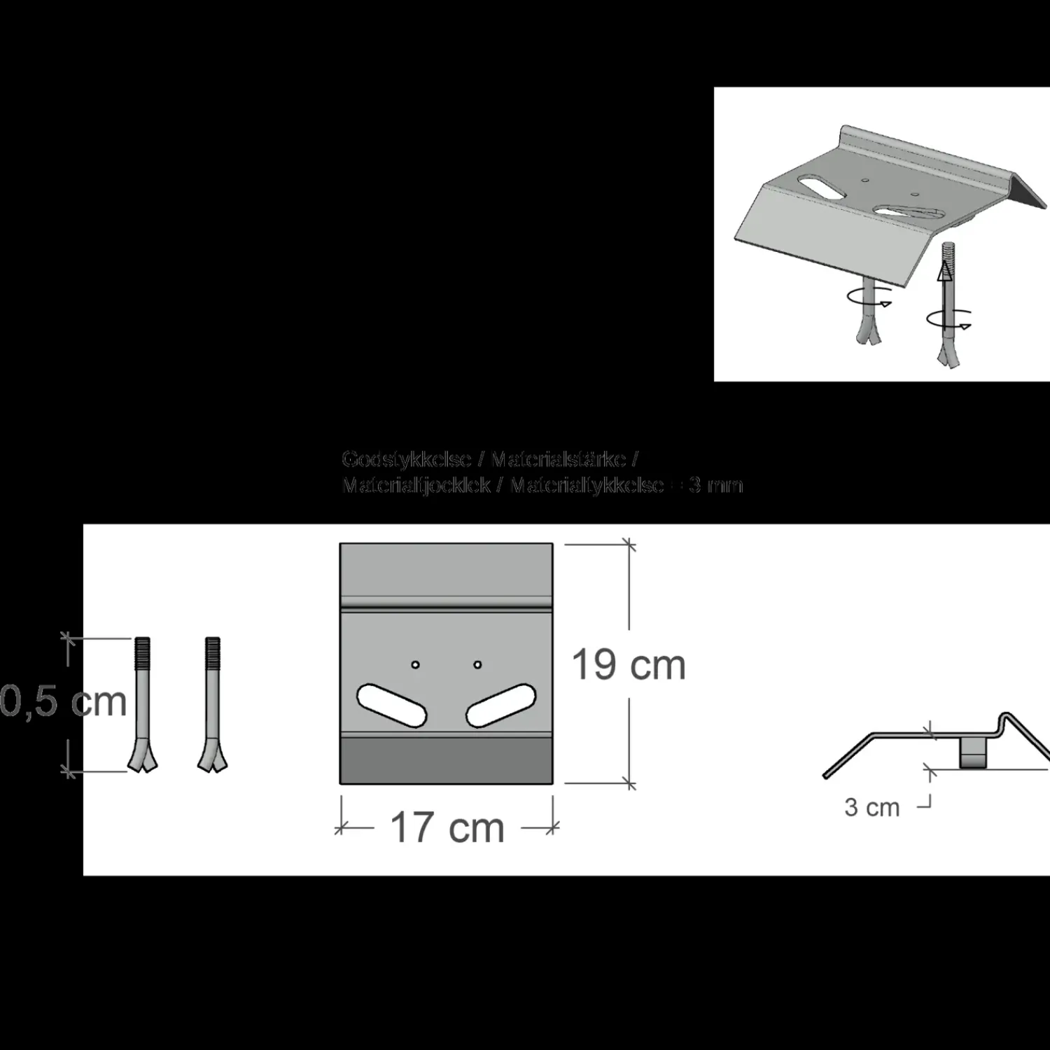 New Plus elementbeslag 3x7 cm 4 stk varmgalvaniseret