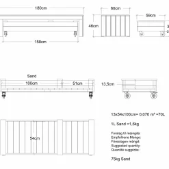 New Plus Fun sandkasse m/hjul og bænk 180 cm