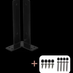 Online Plus Hjørne Stolpefod til fundament  9x9x30 cm  m/skruer sort