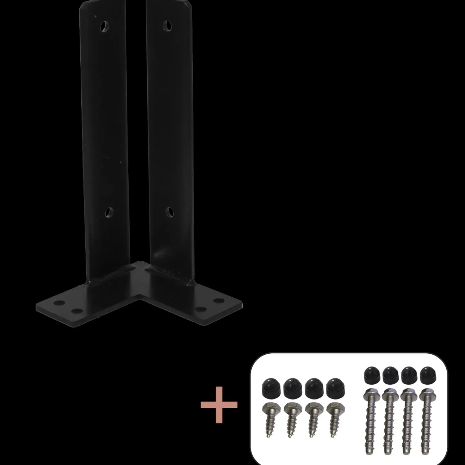 Online Plus Hjørne Stolpefod til fundament 9x9x30 cm m/skruer sort