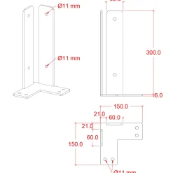 Online Plus Hjørne Stolpefod til fundament  9x9x30 cm  m/skruer sort