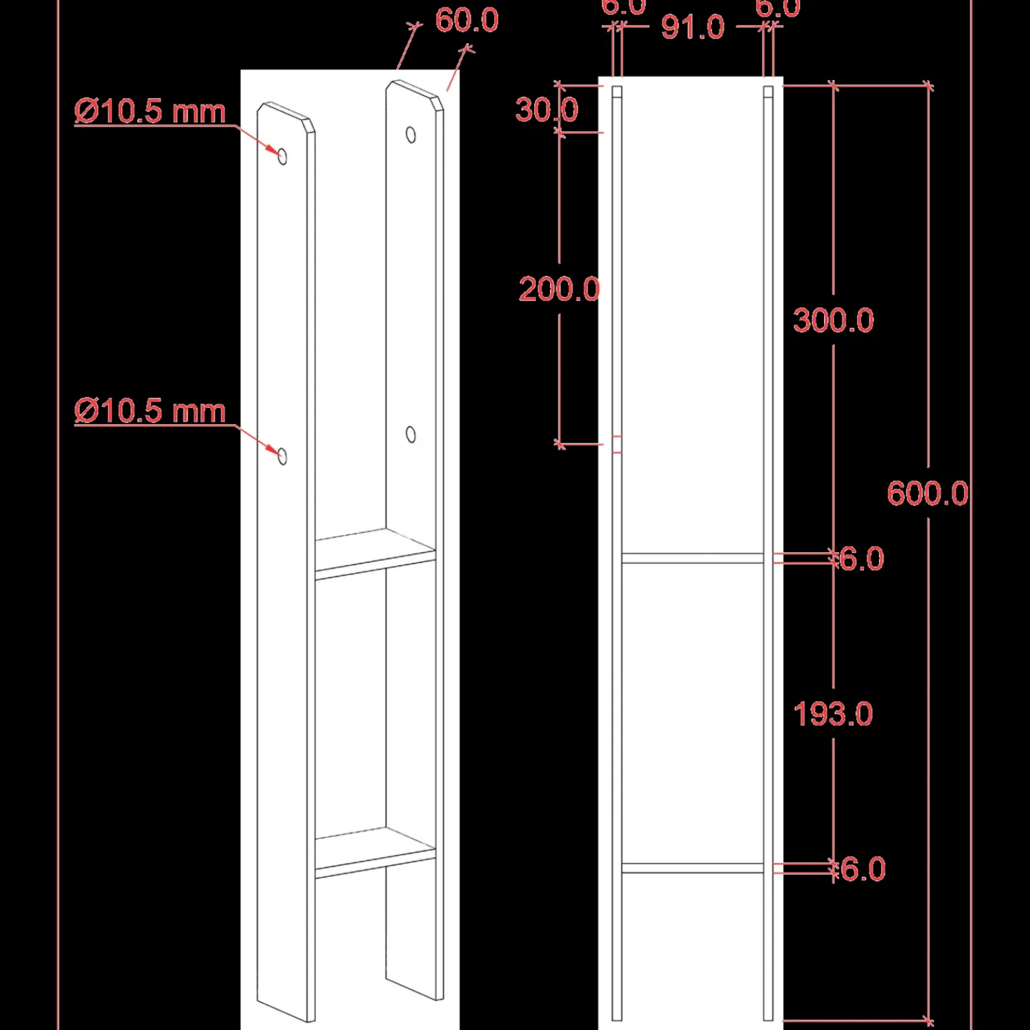 Plus Tilbehør Til Hegn^H-stolpefod 60 cm 9x9 cm stolper til nedstøbning m/skruer sort