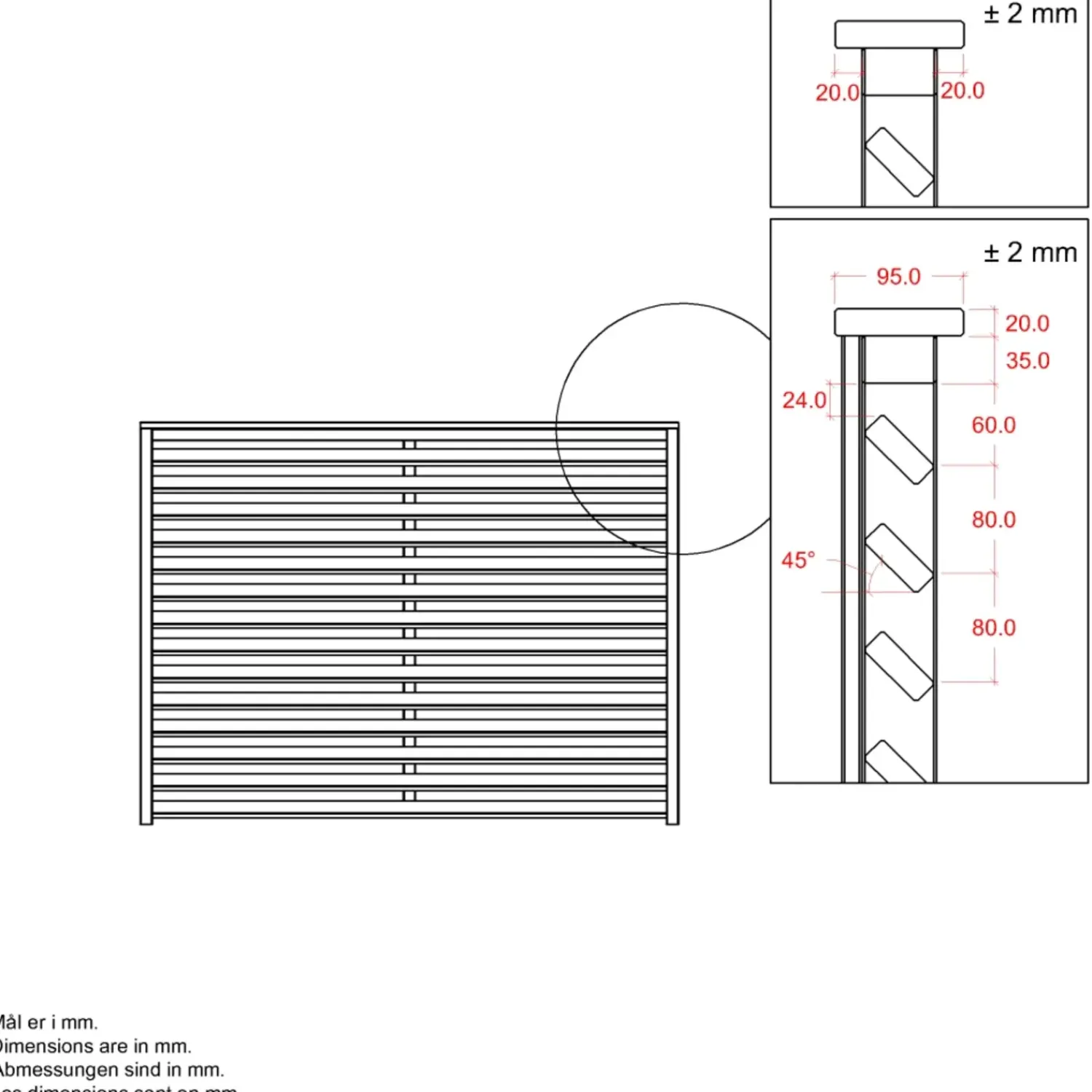 Plus Lamelhegn^Kyoto hegn 160x90 cm sort