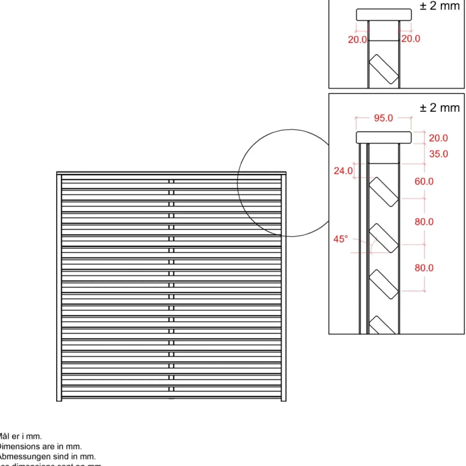 Plus Lamelhegn^Kyoto hegn 160x90 cm sort