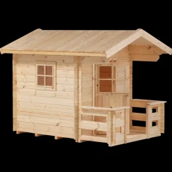 Børn Plus Legehuse Og Sandkasser^legehus ubehandlet med terrasse - 162x198x153 cm