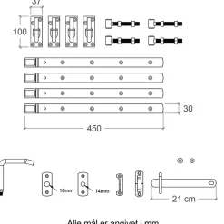 Plus Tilbehør Til Hegn^lågebeslag t/Skagen/Retro dobbeltlåge m/justerbare stabler varmgalvaniseret