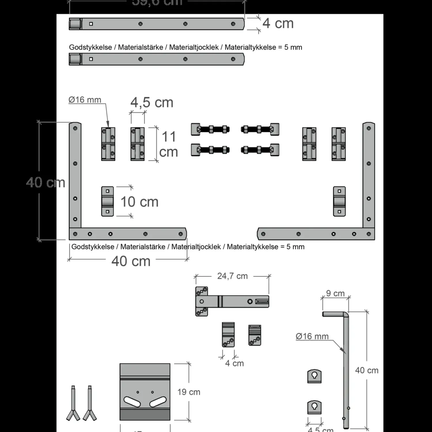 Online Plus Linea dobbeltlåge låge inkl. beslag 300x80 cm sort
