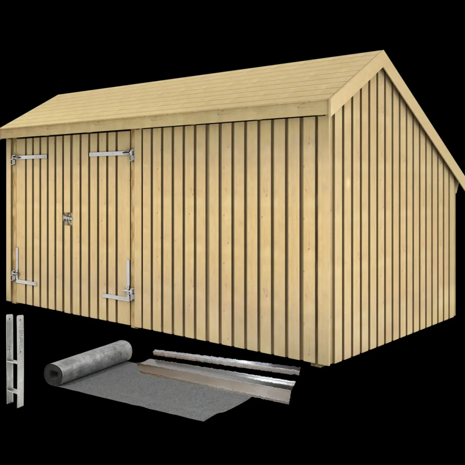 Redskabsskure I Træ^Plus Multi havehus 10,5 m² 2 moduler med dobbeltdør og lukket front