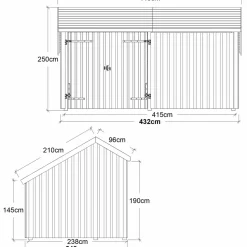 Redskabsskure I Træ^Plus Multi havehus 10,5 m² 2 moduler med dobbeltdør og lukket front