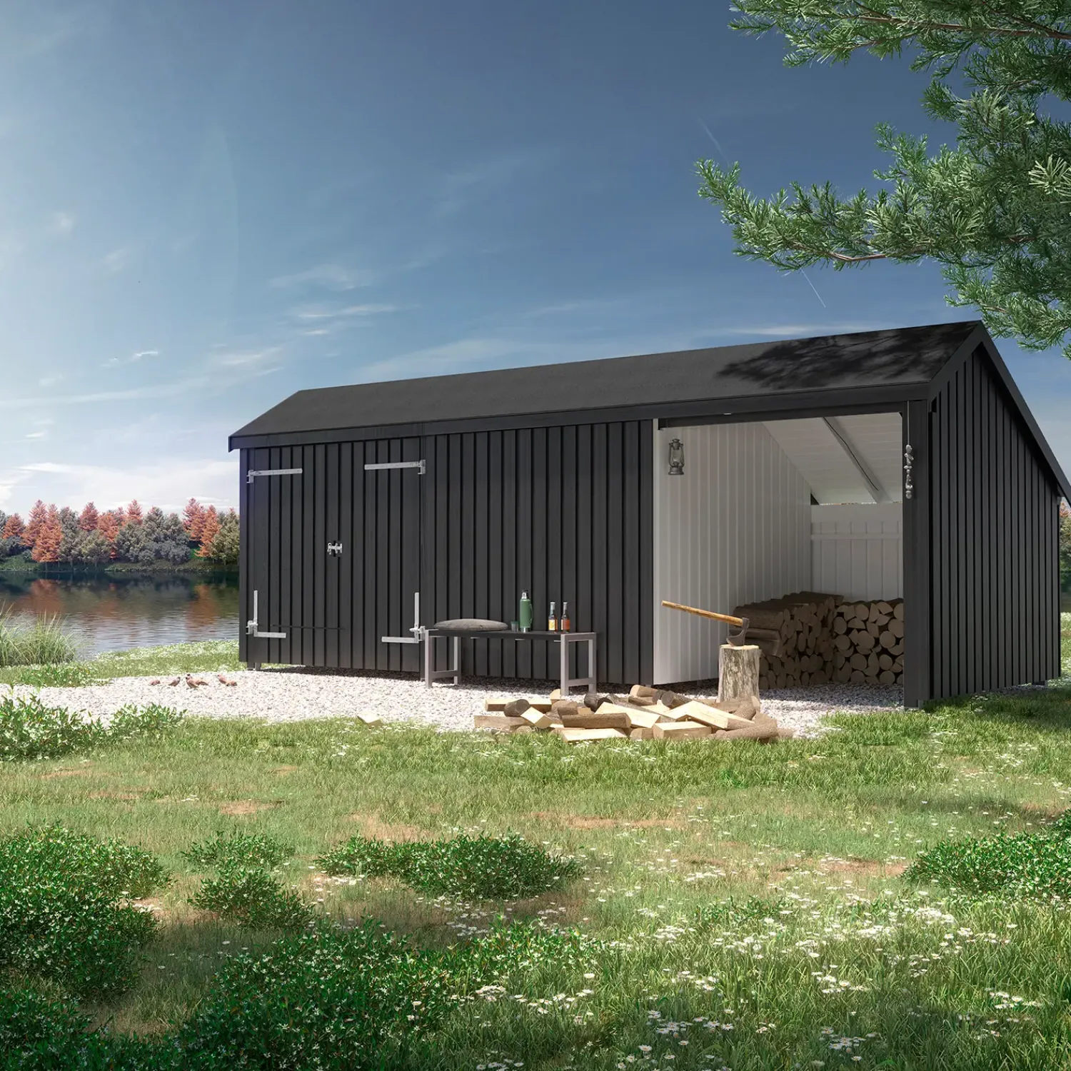 Outlet Plus Multi havehus 15,5 m² 3 moduler med dobbeltdør og lukket/åbent front