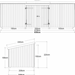 Plus Redskabsskure I Træ^Nordic Multi Havehus 14 m²  3 moduler m/dobbeltdør og lukket front