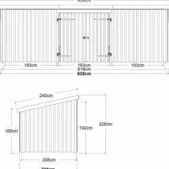 Online Plus Nordic Multi Havehus 14 m²  3 moduler m/dobbeltdør og lukket front  tagpap/alulister/stolpefødder