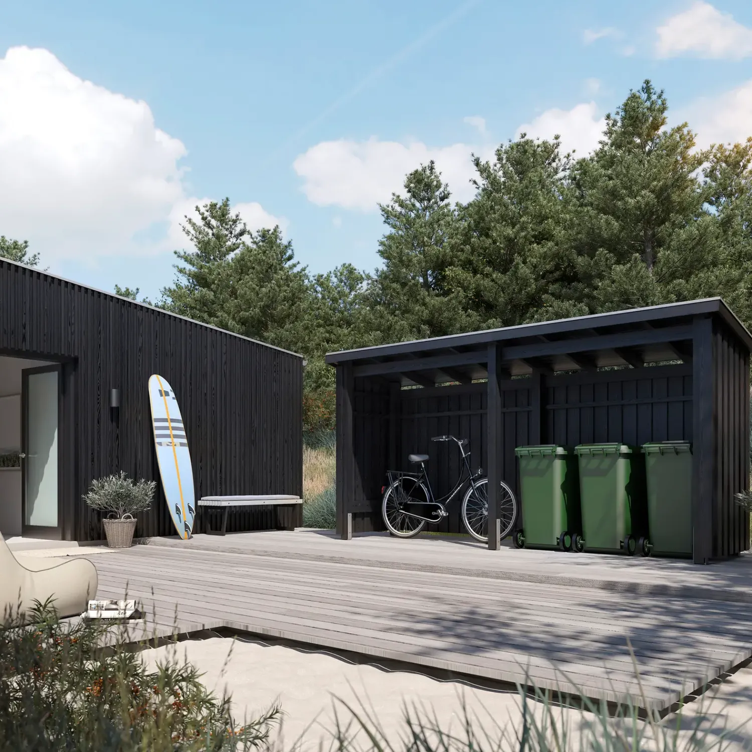 Redskabsskure I Træ^Plus Nordic Multi havehus 4,7 m² 2 moduler med åben front