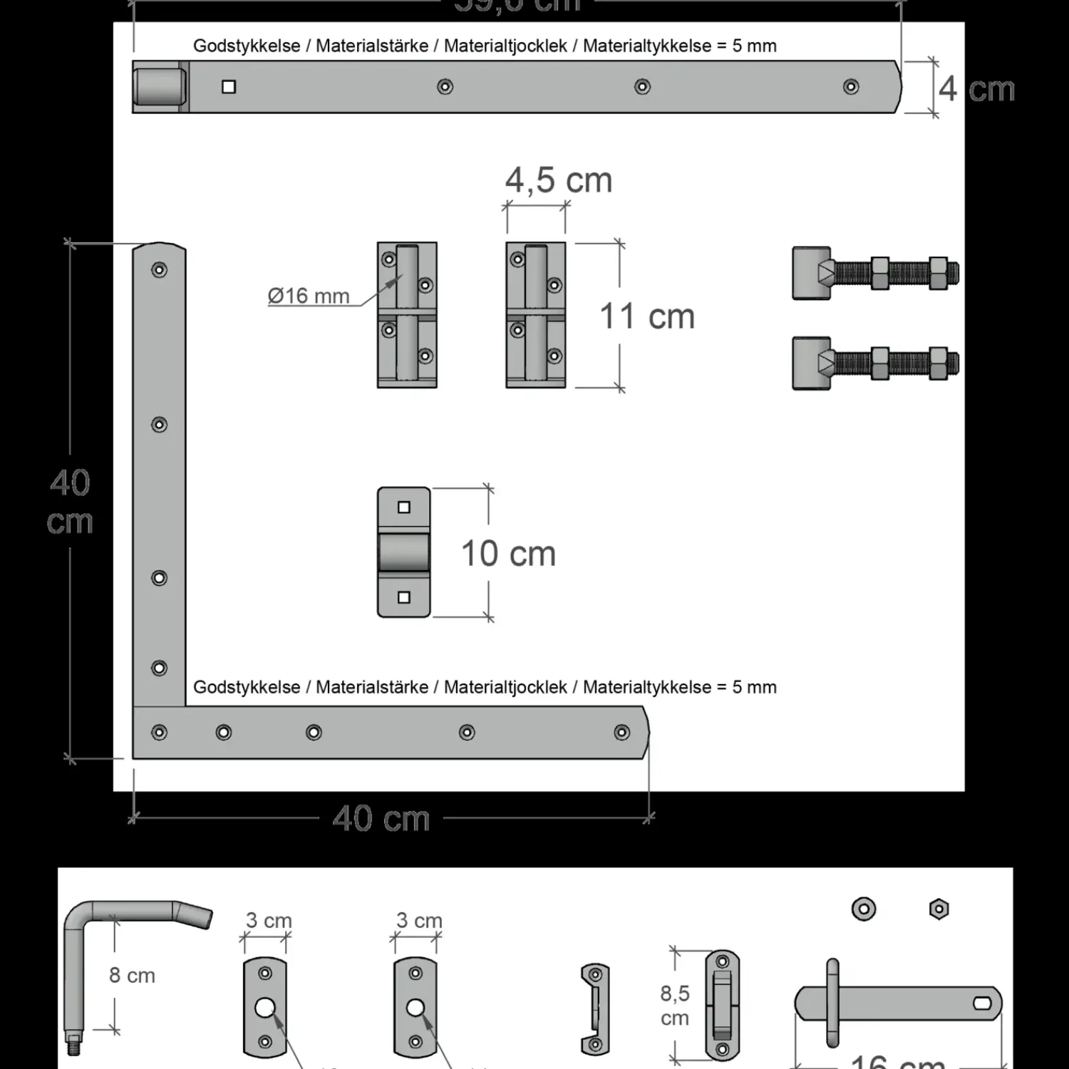 Clearance Plus Nostalgi enkeltlåge inkl. beslag 100x95 cm hvid