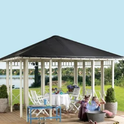 Pergolaer Og Markiser^Plus Pavillon 1 åben modul med sort tagdug trykimprægneret