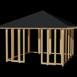 Pergolaer Og Markiser^Plus Pavillon 4 med 4 lukket sider, dobbelt skydedør og sort tagdug trykimprægneret