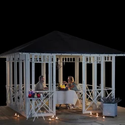 Pergolaer Og Markiser^Plus Pavillon 4 med 4 lukket sider, dobbelt skydedør og sort tagdug trykimprægneret