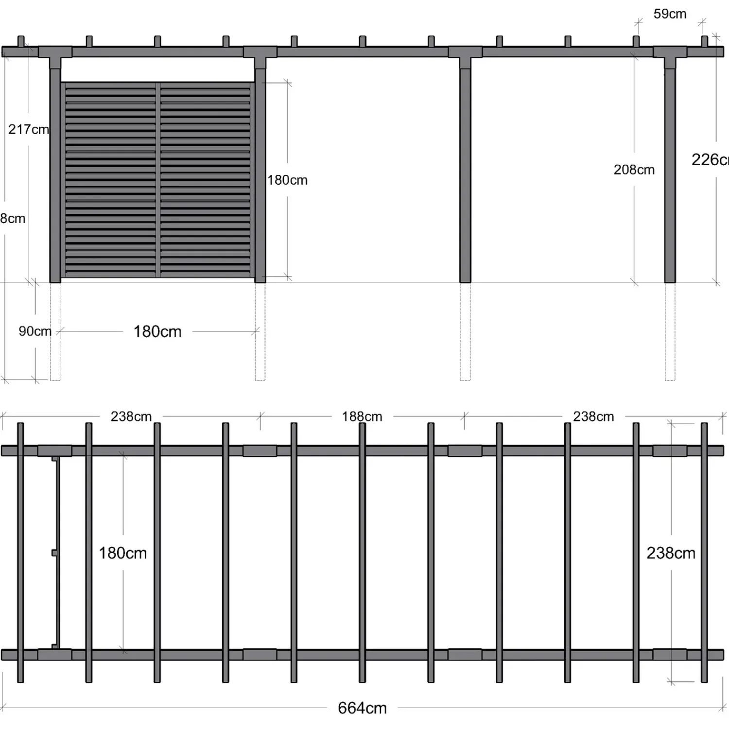 Plus Pergola dobbelt 3 moduler m/Tokyo hegn sort