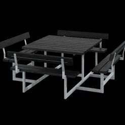 Sale Plus Picnic Bord/Bænkesæt m/4 ryglæn 224 cm RePlast Sort