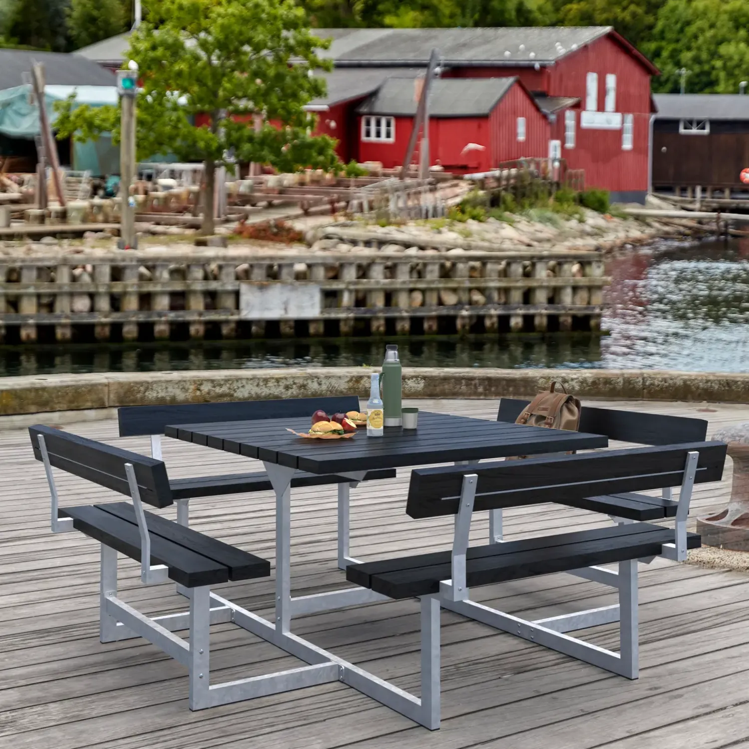 Sale Plus Picnic Bord/Bænkesæt m/4 ryglæn 224 cm RePlast Sort