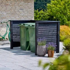 Plus Renovationsskjuler^Plank renovationsskjuler m/træstolper til nedgravning 108x194 cm sort