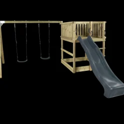 Børn Plus Legetårne^Play Legetårn inkl. gyngestativ gråsort rutsjebane og gynger