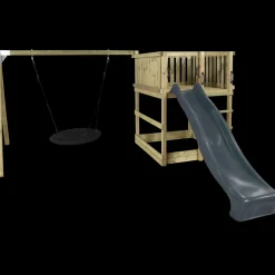 Børn Plus Legehuse Og Sandkasser^Play legetårn inkl. gyngestativ, gråsort rutsjebane og sort redegynge